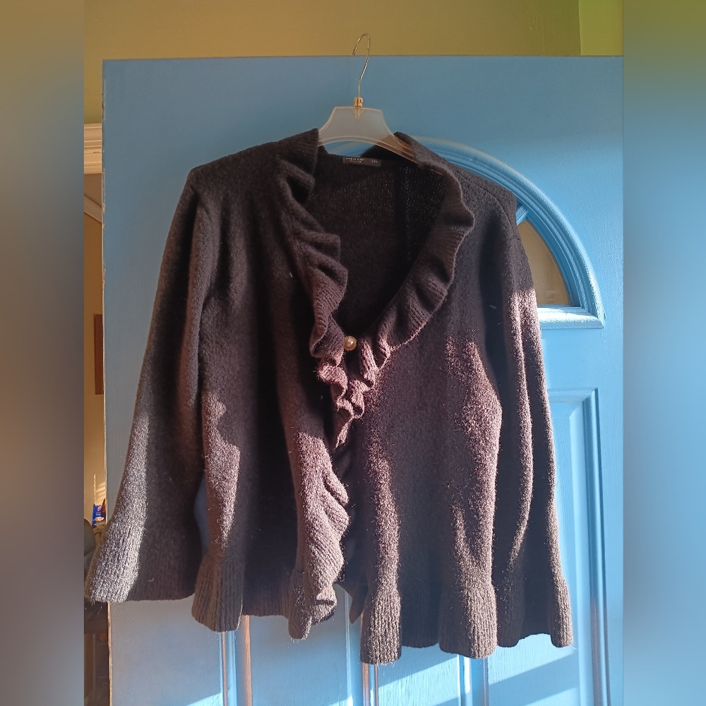 Ruffled Open-Front Women's Sweater Cardigan